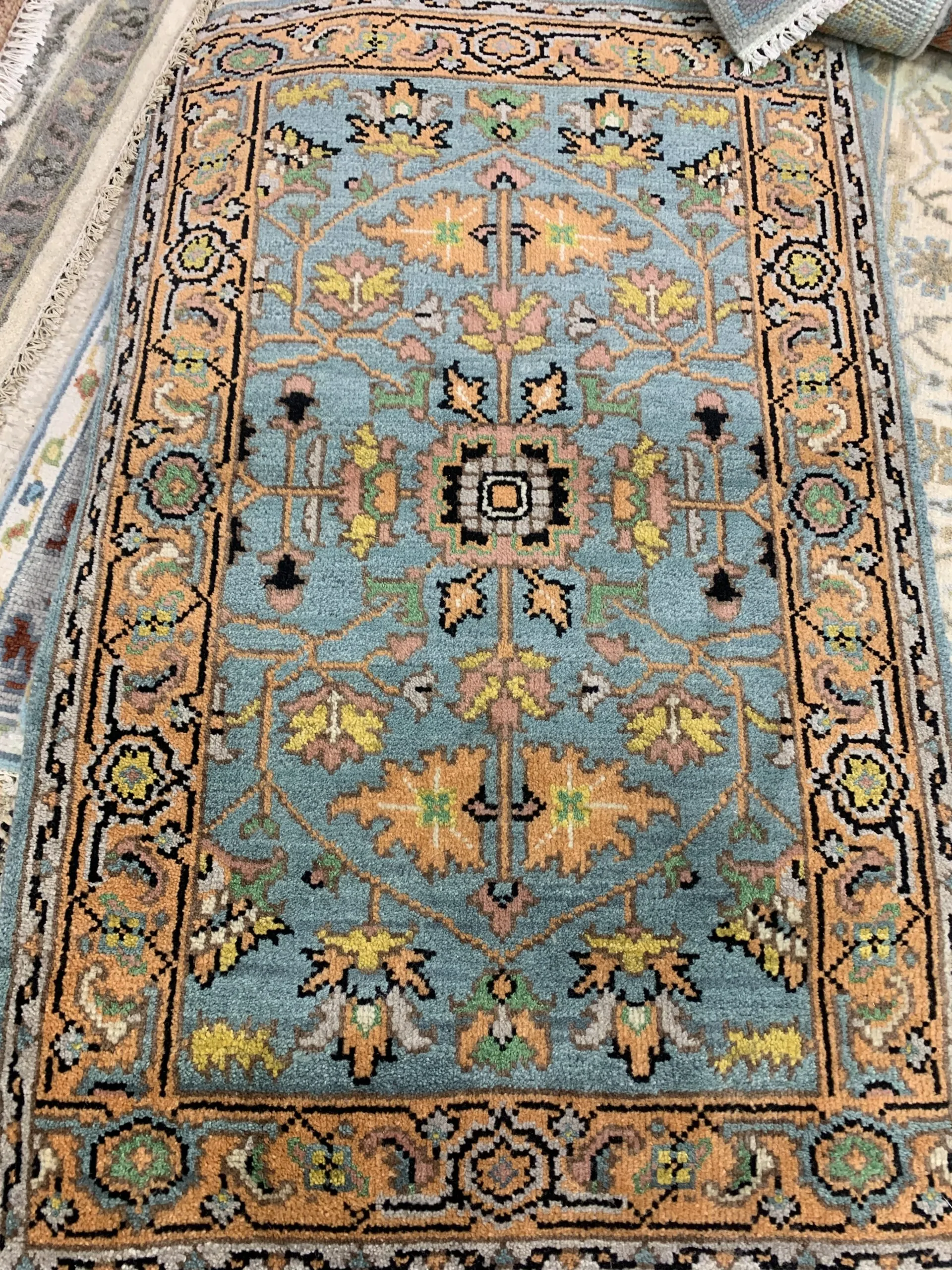 Handmade Wool Oushak Rug Blue 3'x5'